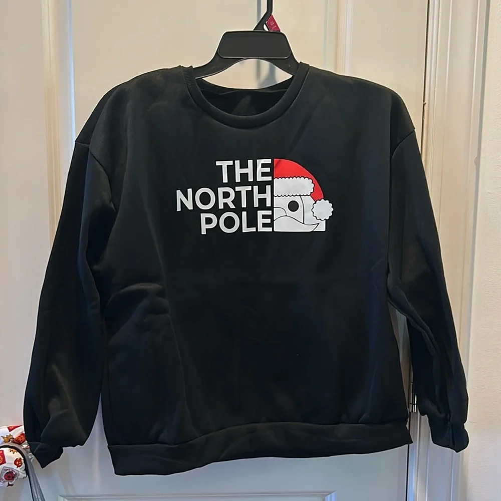 THE NORTH POLE Santa Graphic Oversized cozy lined sweater NEW